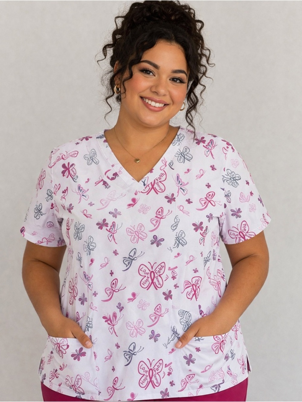GT Women's Butterfly Print Top - White and Pink
